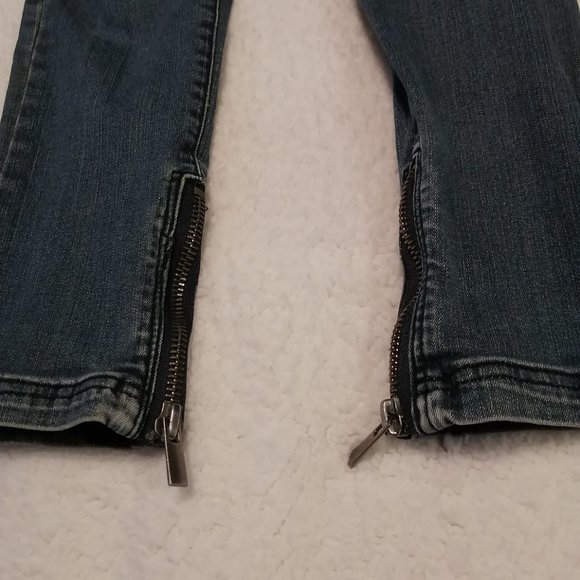 Moto-style jeans, size 7/8, distressed wash - Picture 2 of 10